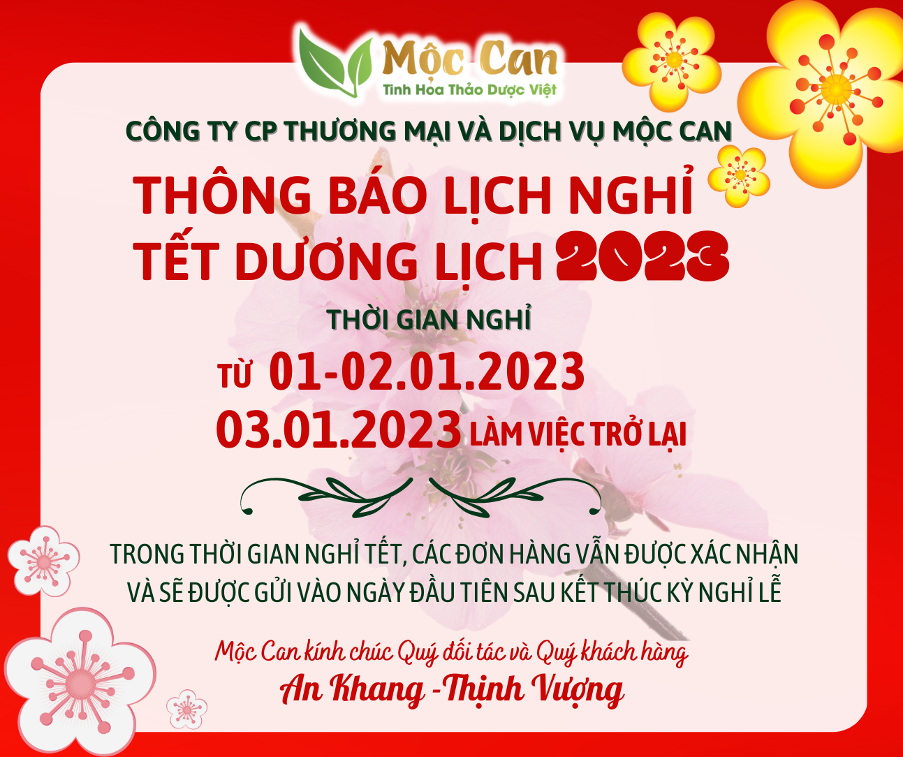 THÔNG BÁO LỊCH NGHỈ TẾT DƯƠNG LỊCH 2023 1